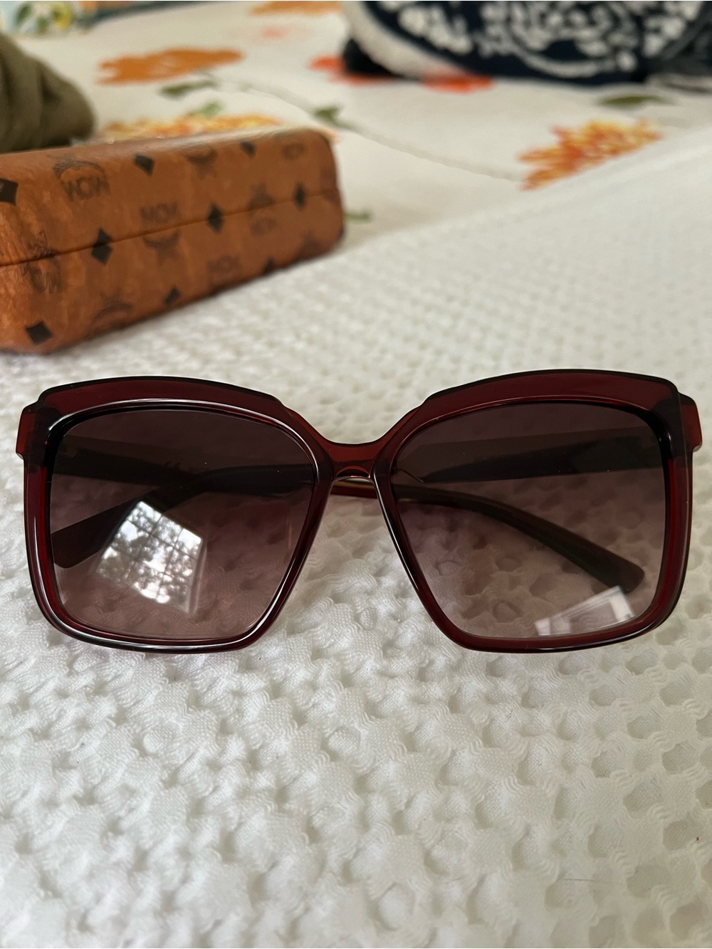 MCM Women's Burgundy Square Sunglasses like new Italy